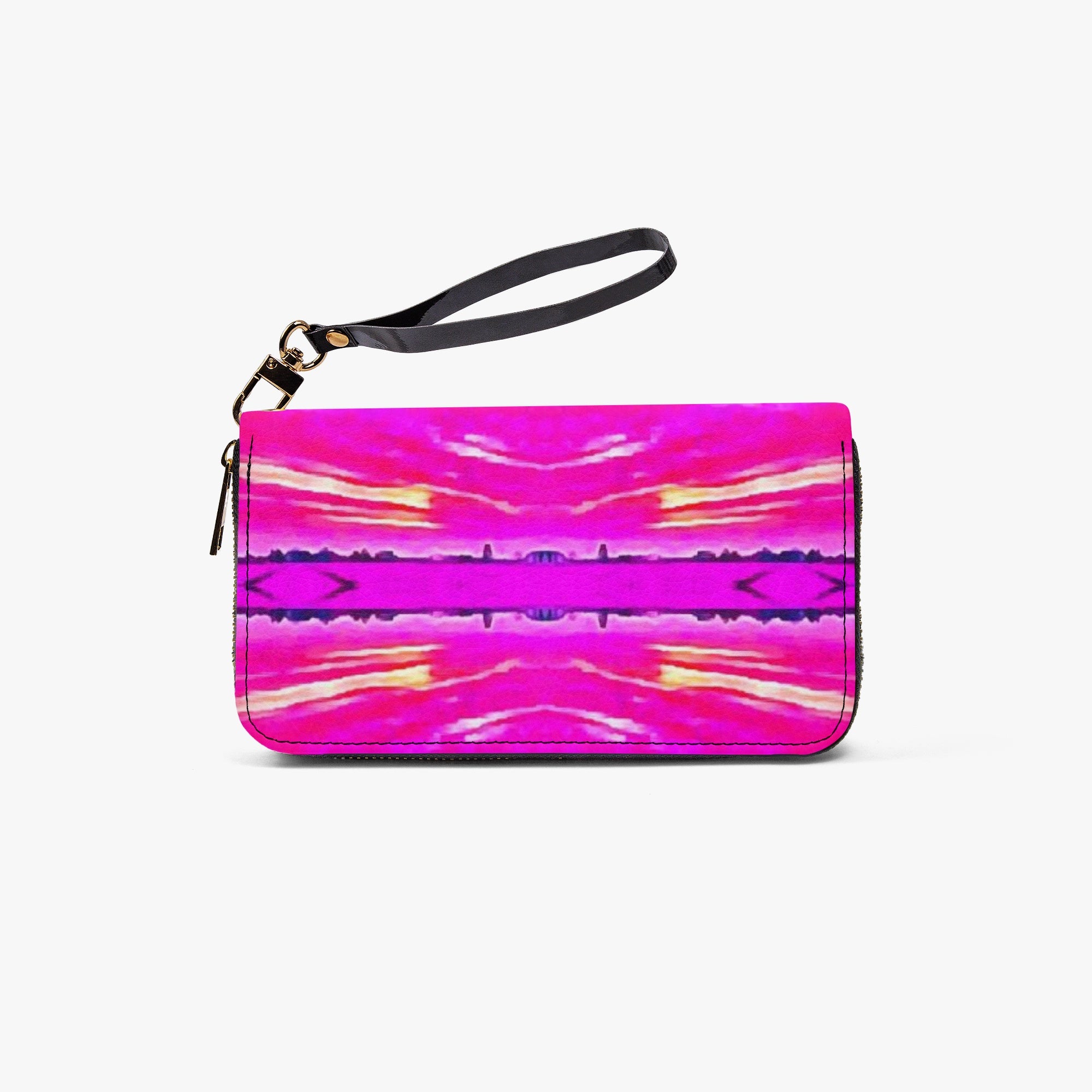 982. Long Wallet with Wrist Strap Pink Stich Effect
