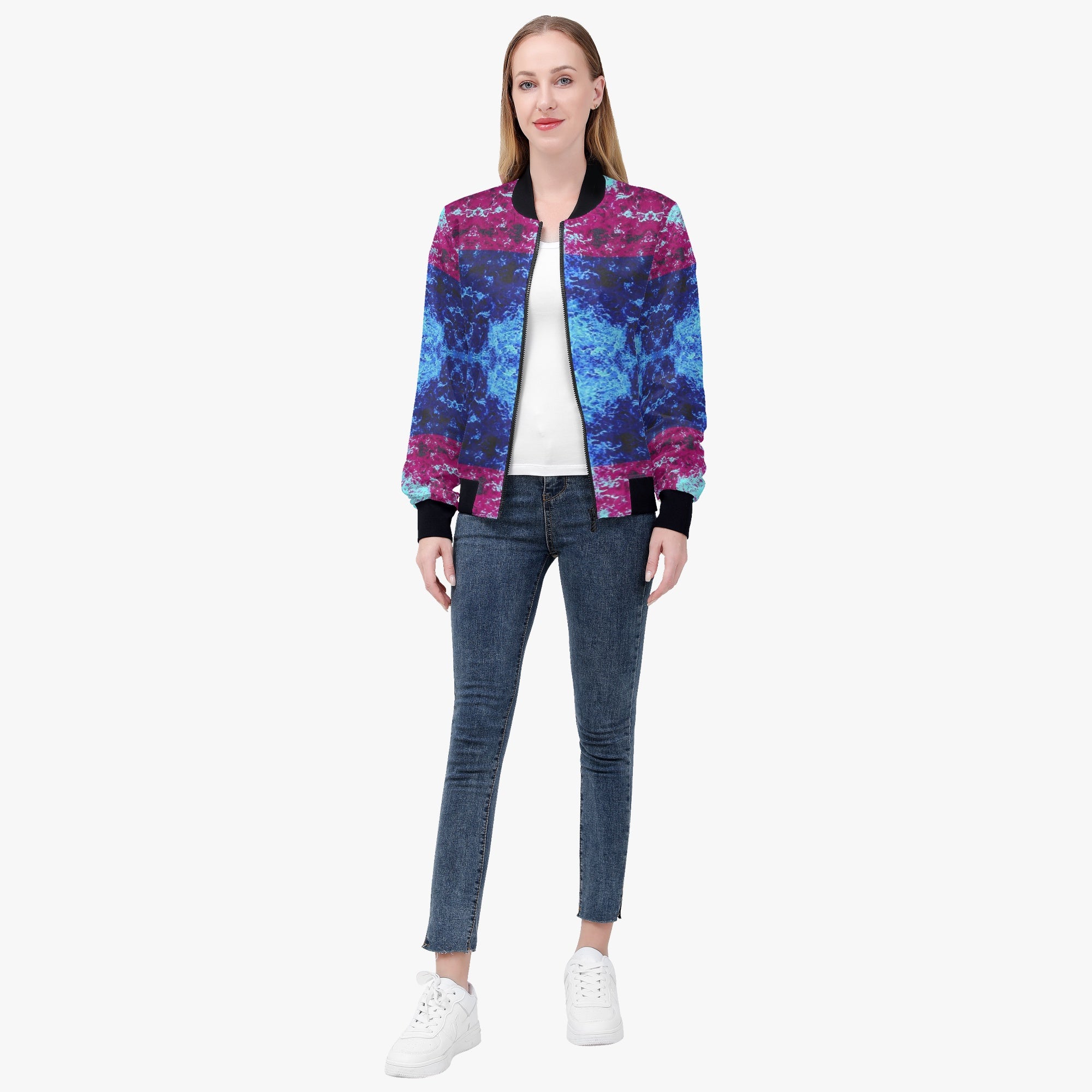 228. Women's Bomber Jacket Pink and blue half mix effect