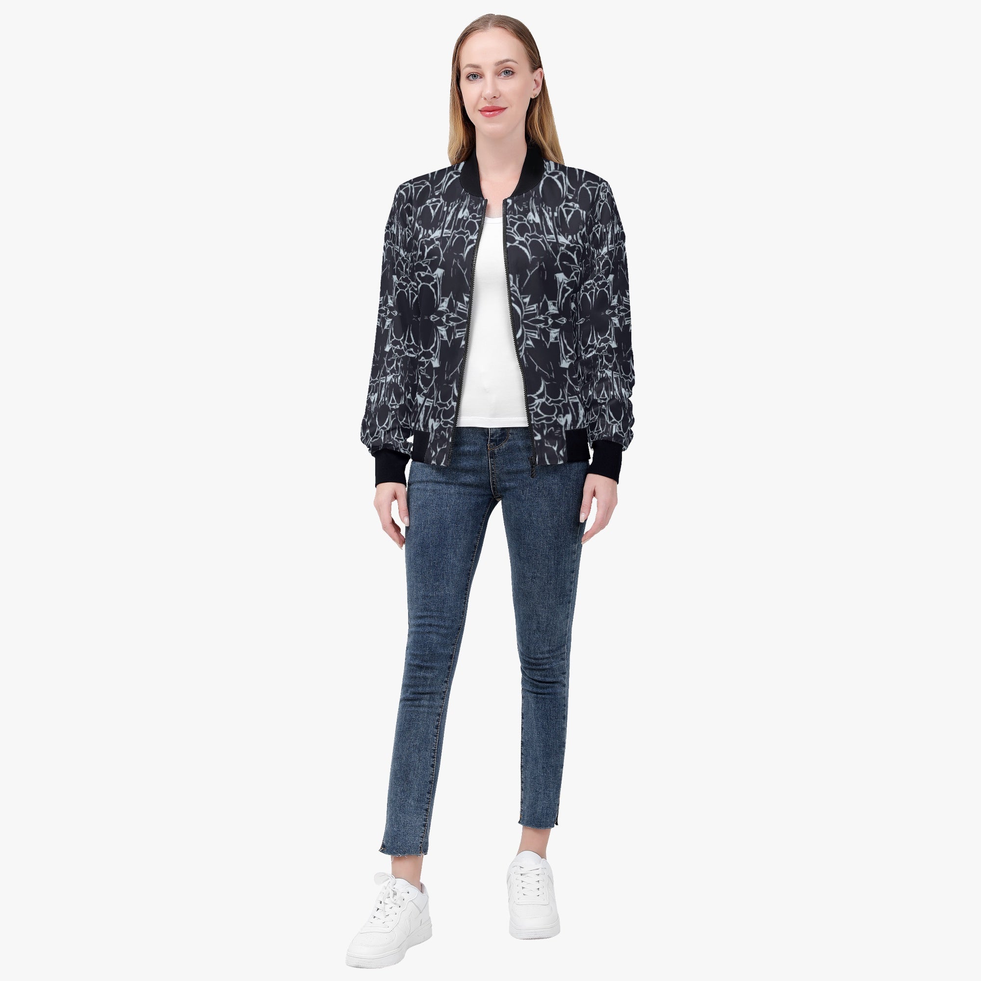 228. Women's Bomber Jacket Black rose effect