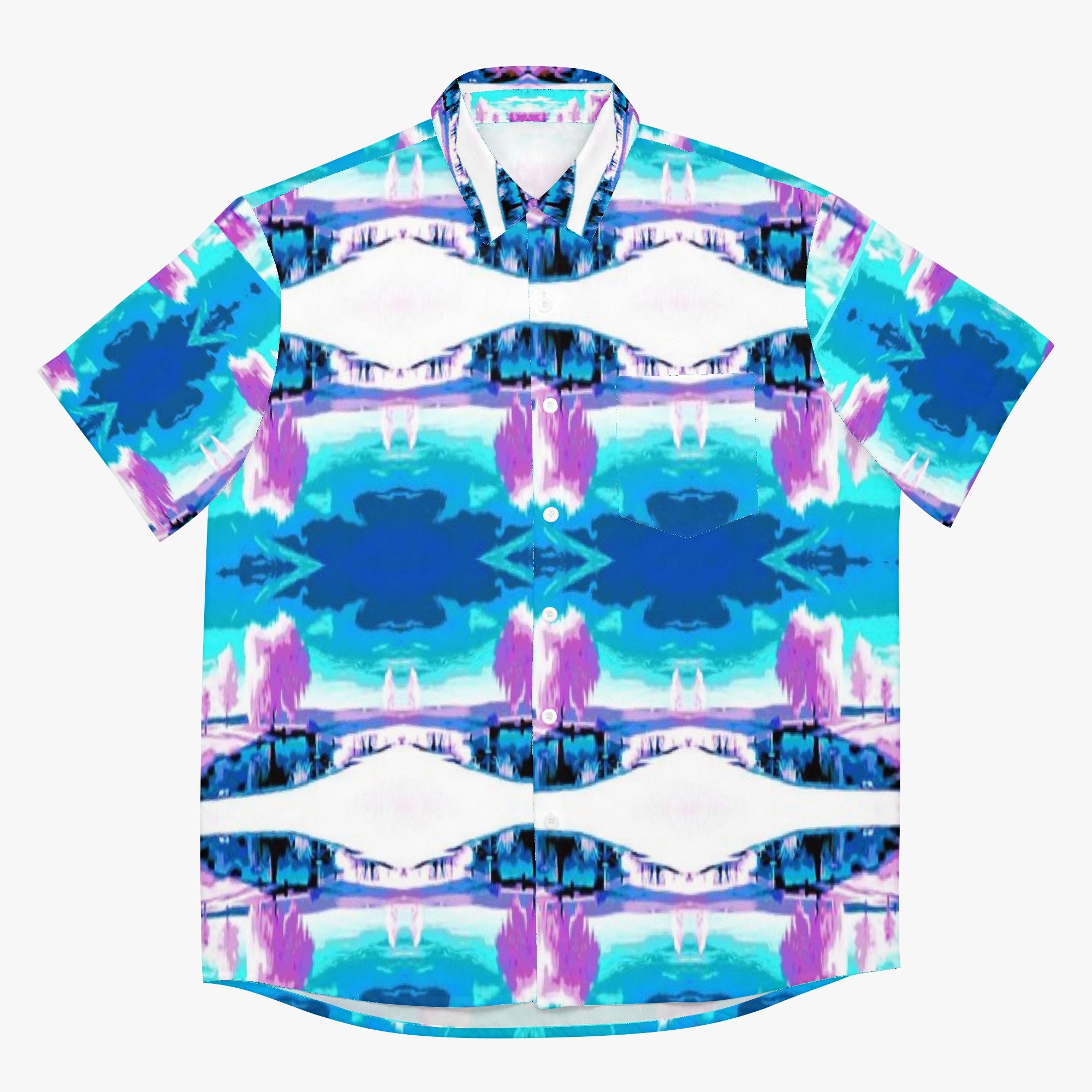 910. AOP Hawaiian Shirt Tie dye pink stitch wave