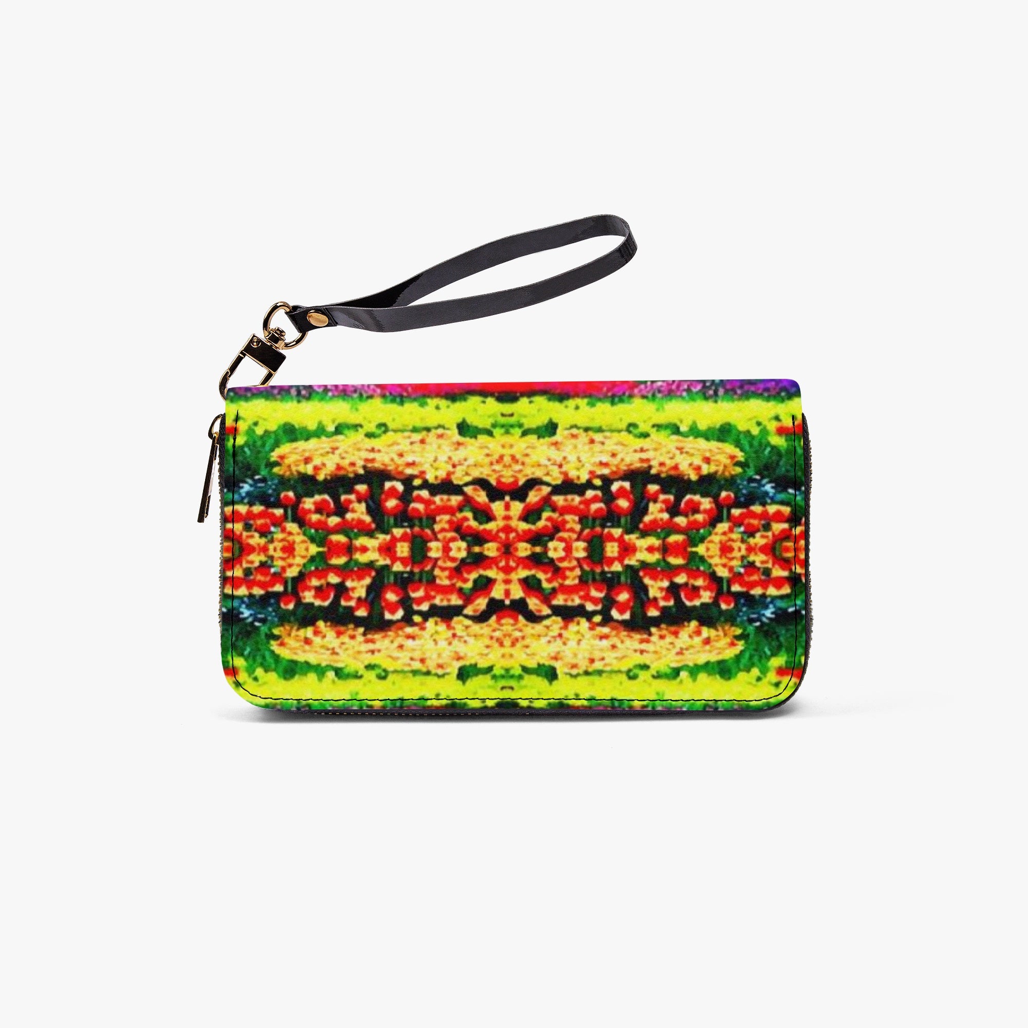 982. Long Wallet with Wrist Strap Rainbow Roses Effect