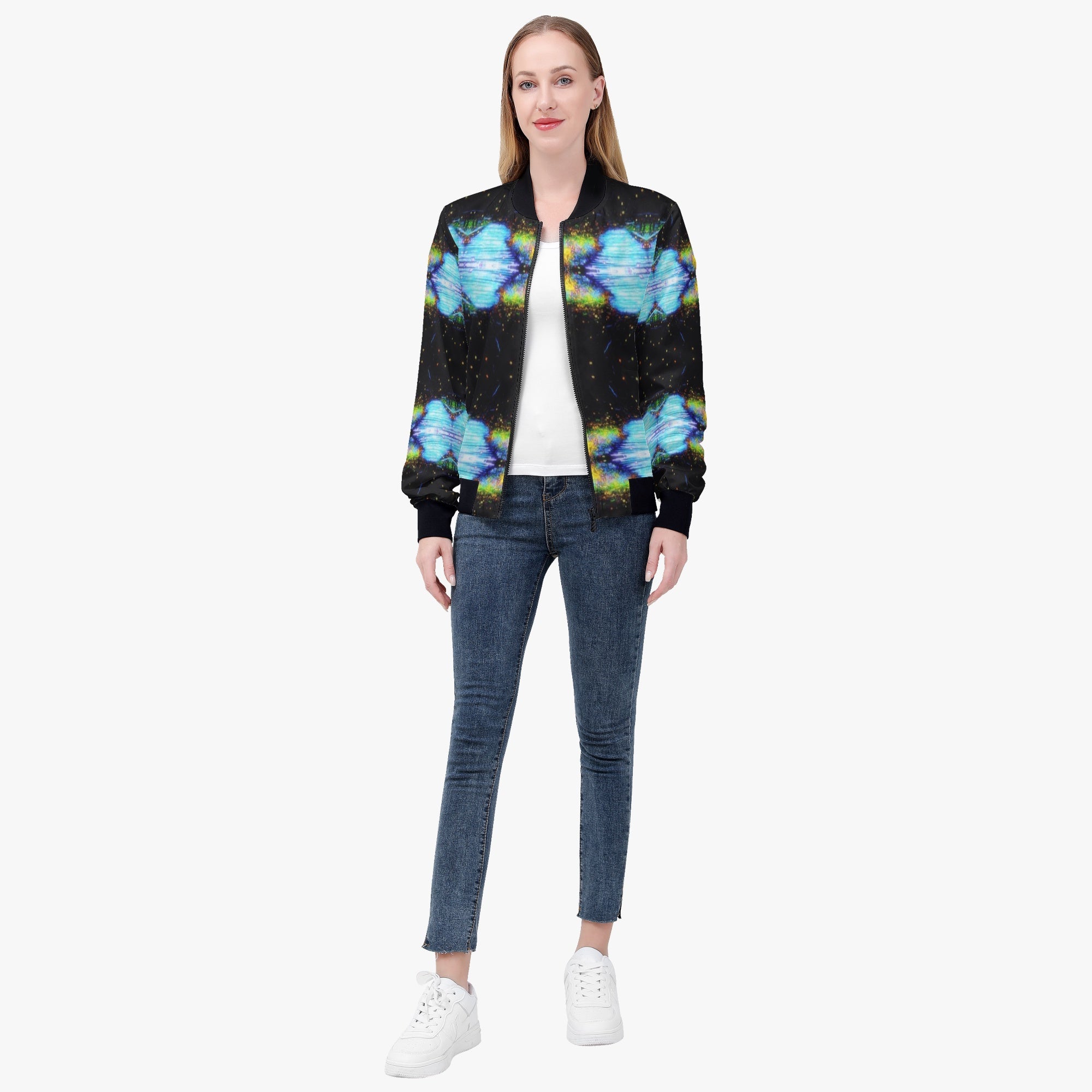 228. Women's Bomber Jacket Yellow and blue night sky