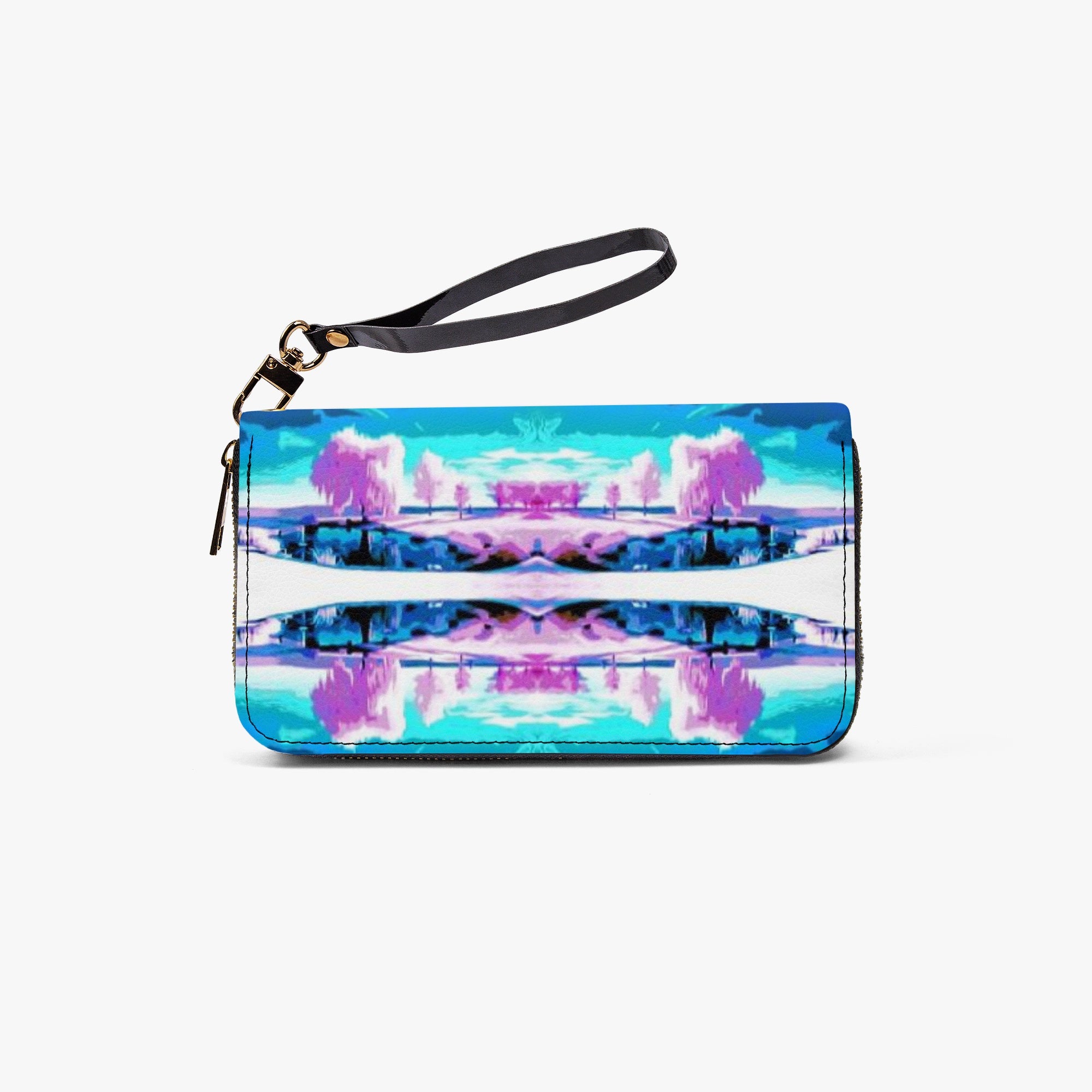 982. Long Wallet with Wrist Strap Tie dye pink stitch wave