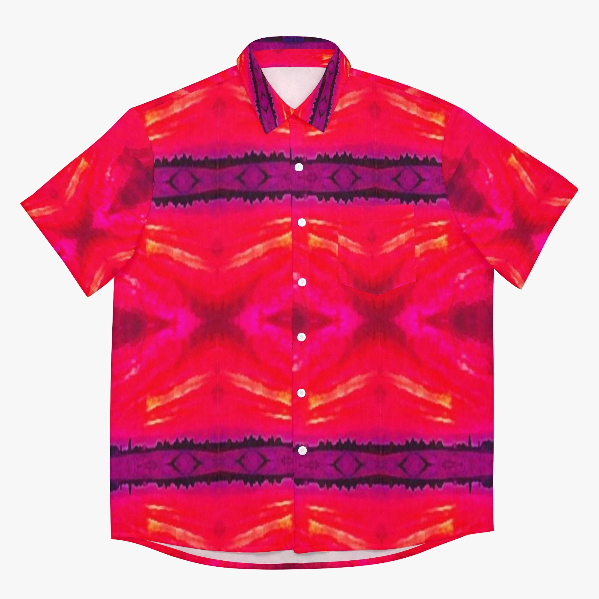 910. AOP Hawaiian Shirt Red sunset stitch effect