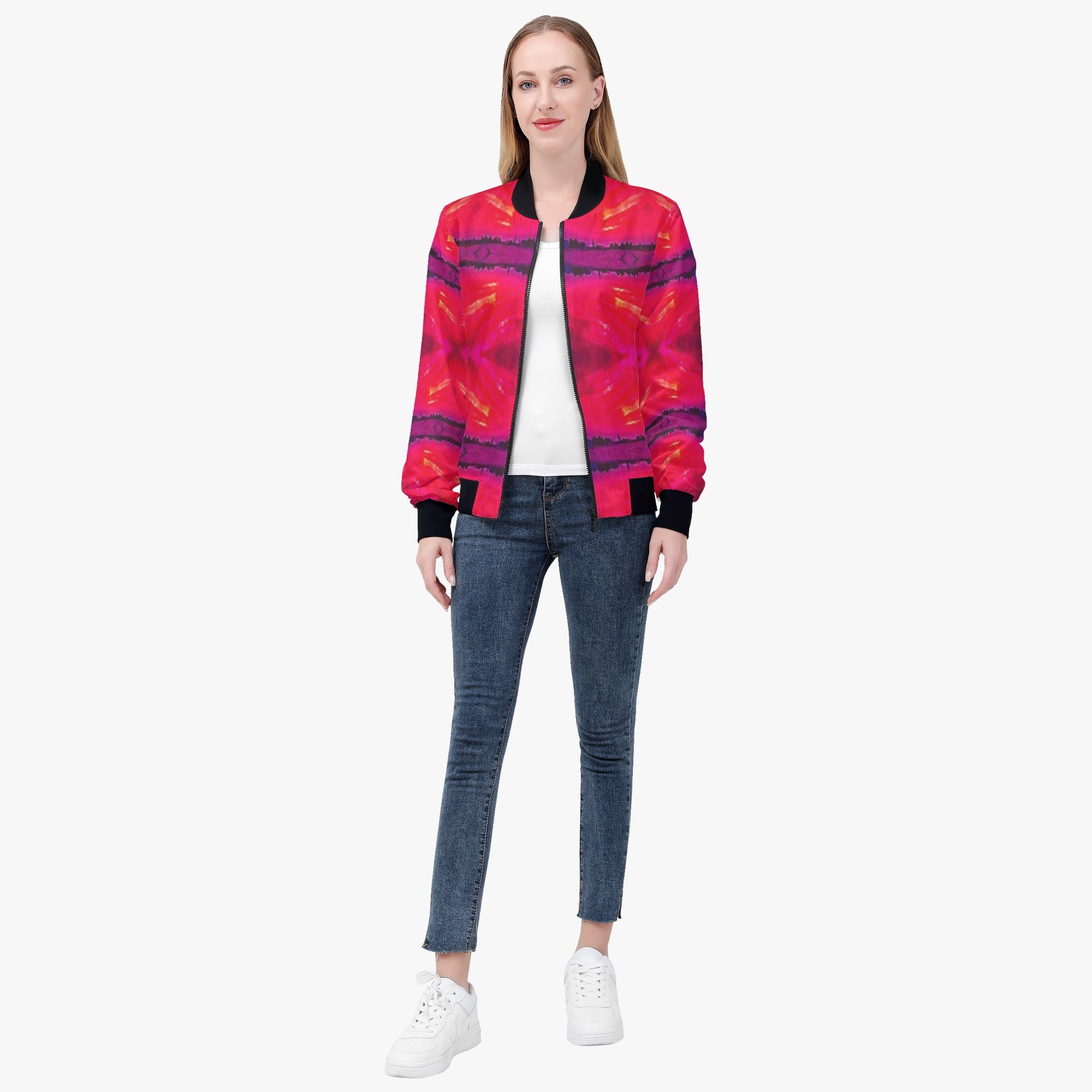 228. Women's Bomber Jacket Red sunset stitch effect