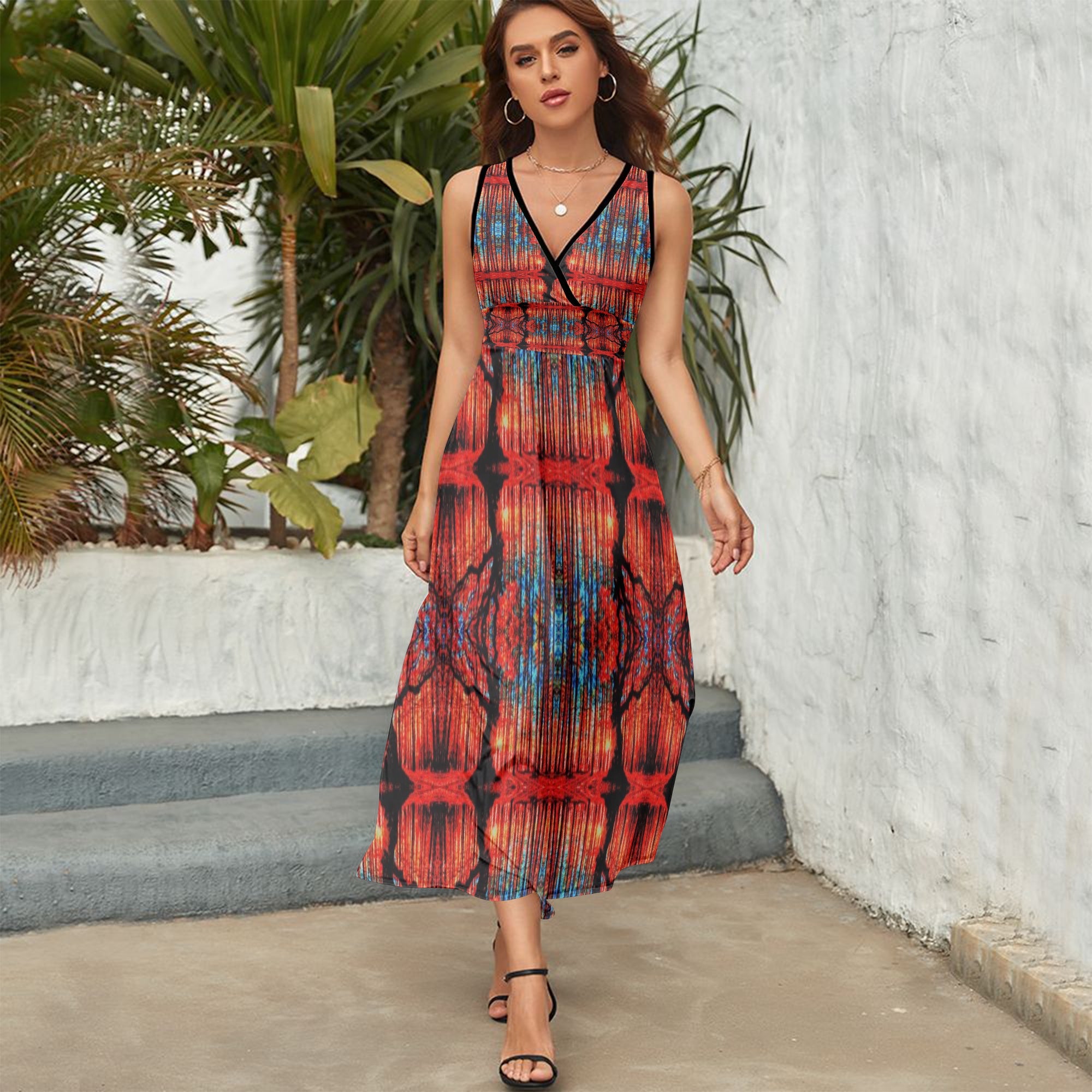1278. V-neck Sleeveless Dress Butterfly Forest effect