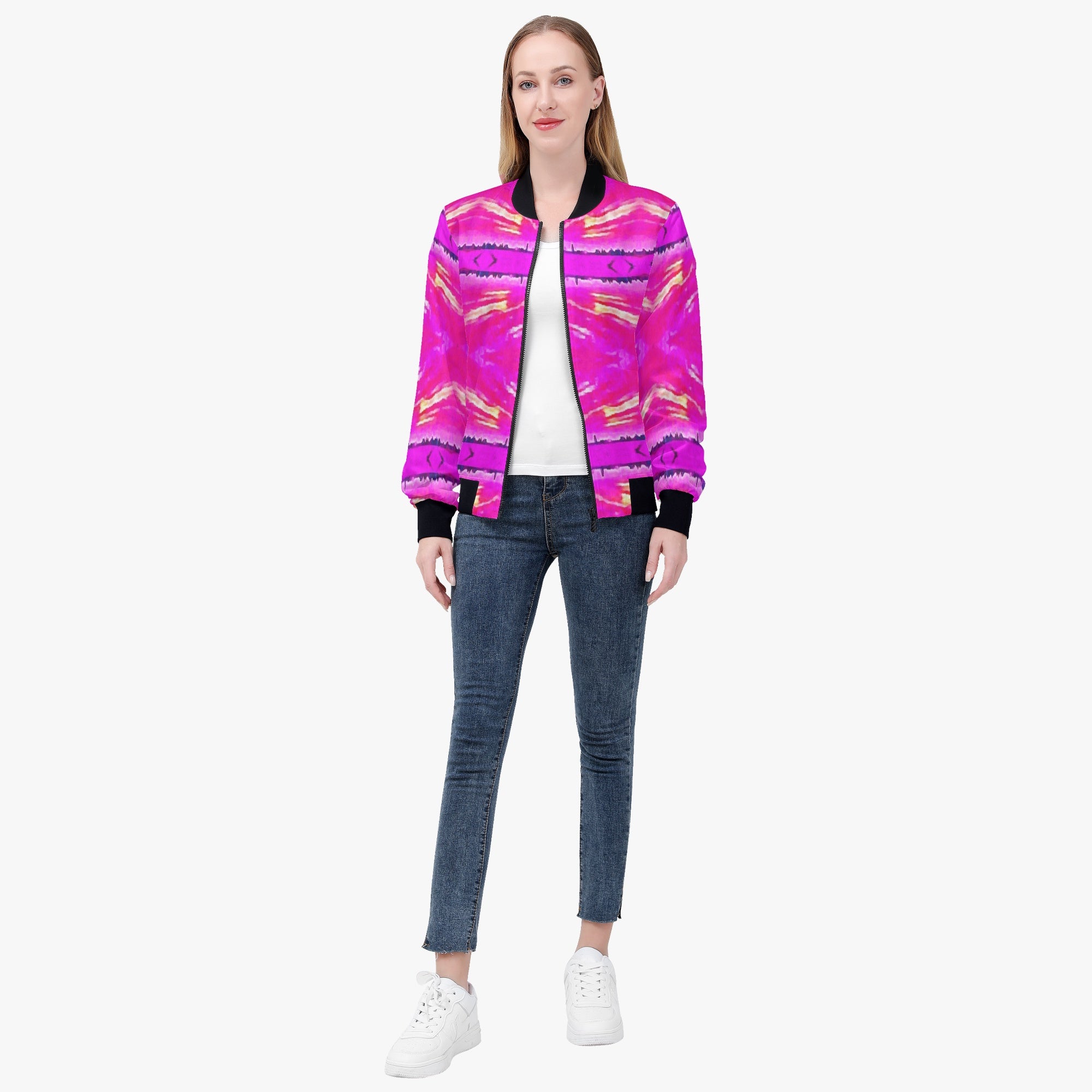228. Women's Bomber Jacket Pink stitch effect