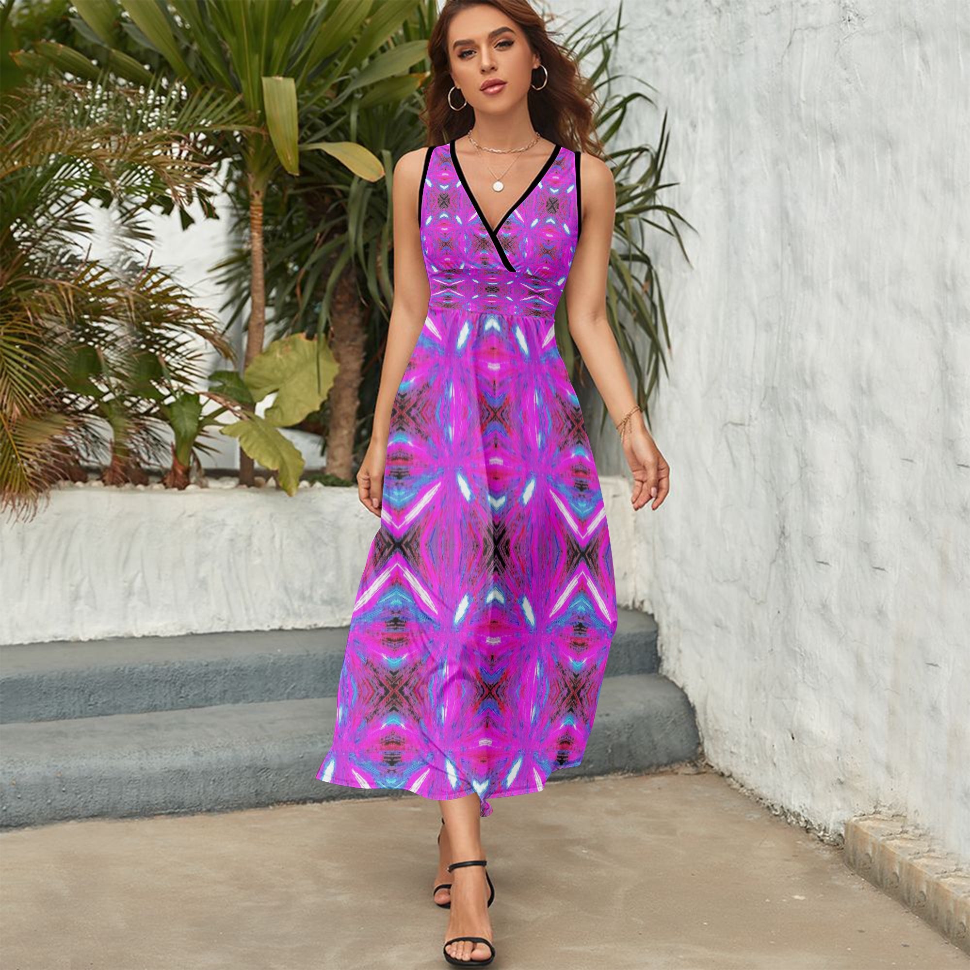1278. V-neck Sleeveless Dress Pink and blue led night lights