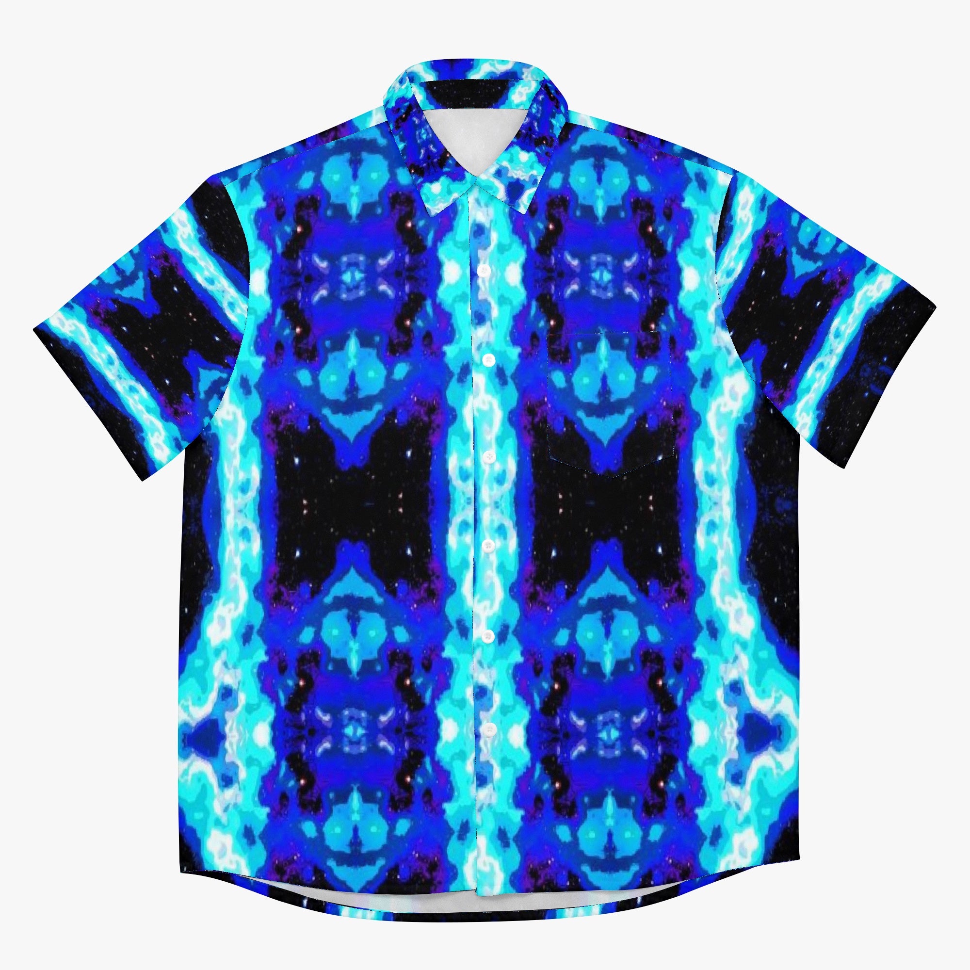 910. AOP Hawaiian Shirt Blue neon night waves