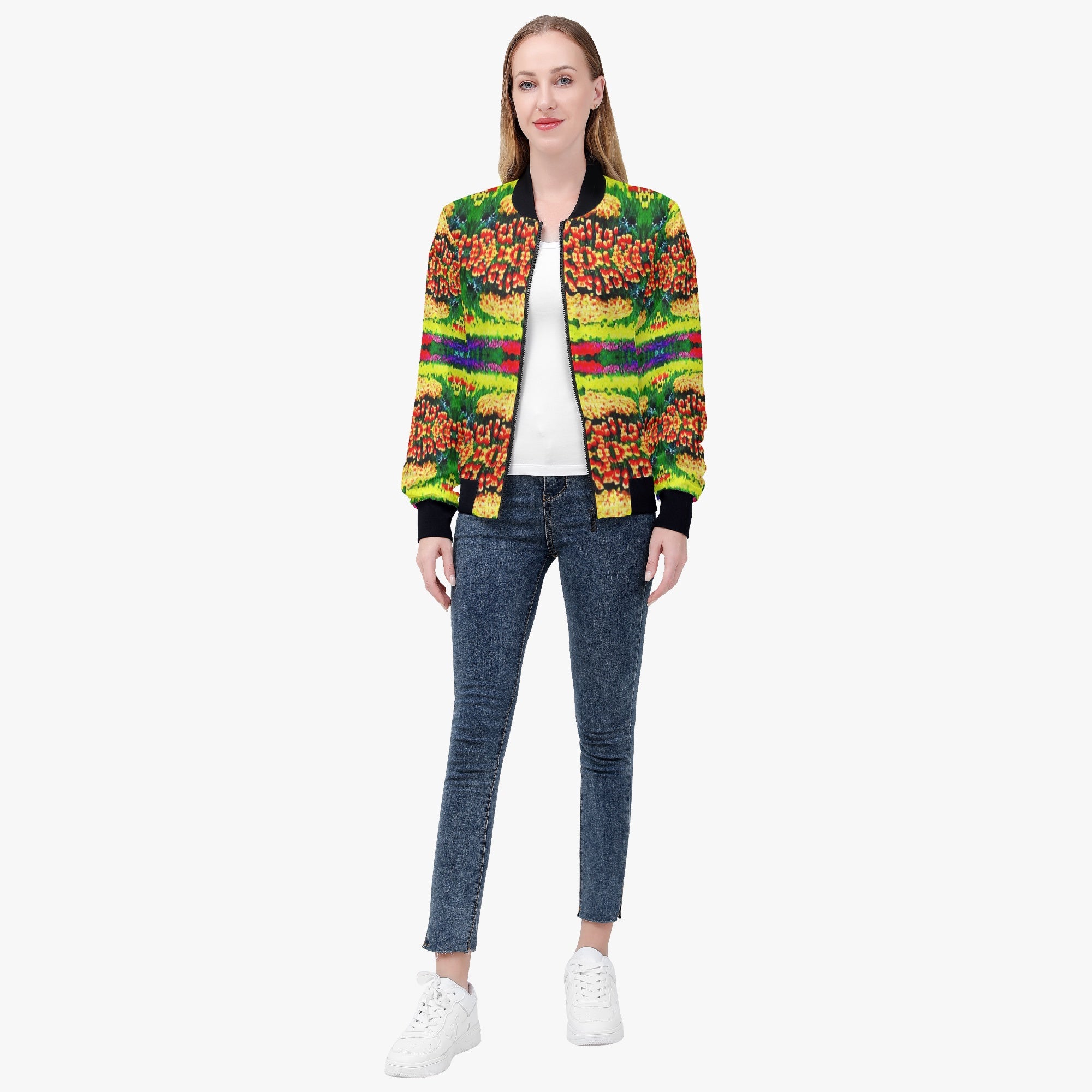 228. Women's Bomber Jacket Rainbow roses effect
