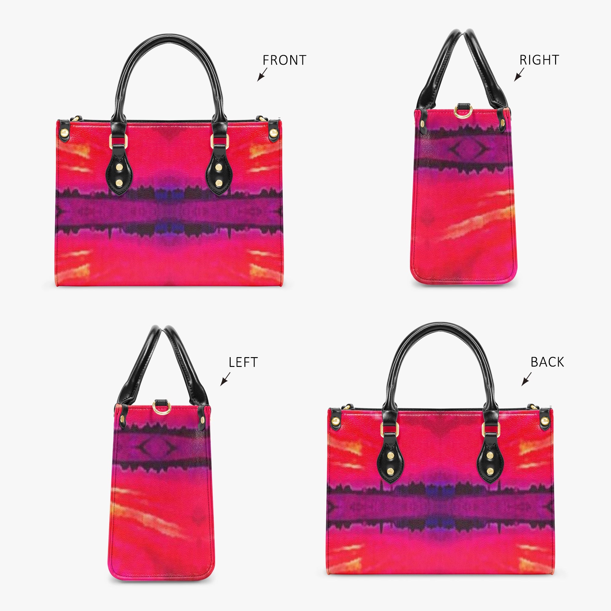 971. Concise Type Women's Tote Bag Red Sunset Stich Effect